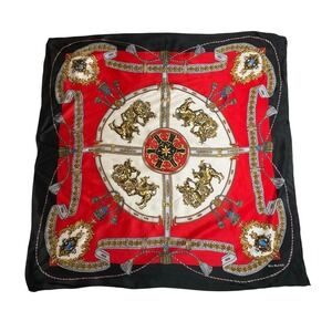 Bill Blass Silk Scarf Royalty Lion Classics for Baar & Beards Red Black Elegant